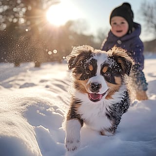 Aussie playing in the snow'