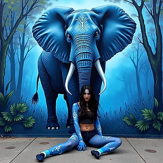 Blue Elephant Mural - Flux Realism'