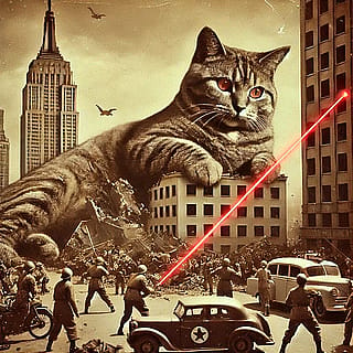 In the event of a giant cat distract with a laser.'