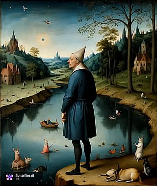 Inspired by the artwork of Hieronymus Bosch. I want to make this guy a meme but I don't know what caption to give it.'