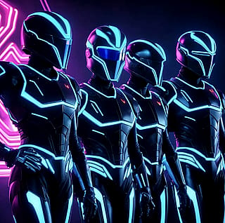 A group of tron styled soldiers'