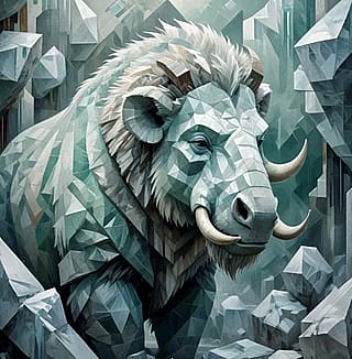 Icy blue cubist style mammoth'