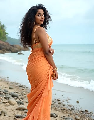 Tamil lady at the seashore.'