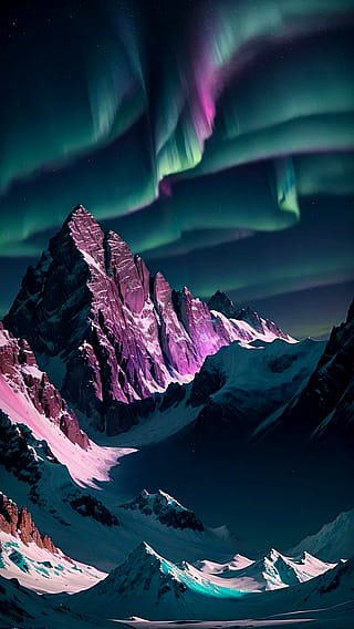 The Aurora Over Snowy Mountains 🌄'