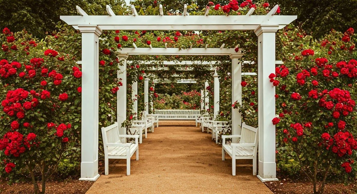 Vintage Nikon F Camera Shot of an English Red Rose Garden in Golden Hour Light, 1960 picture 1 of 1