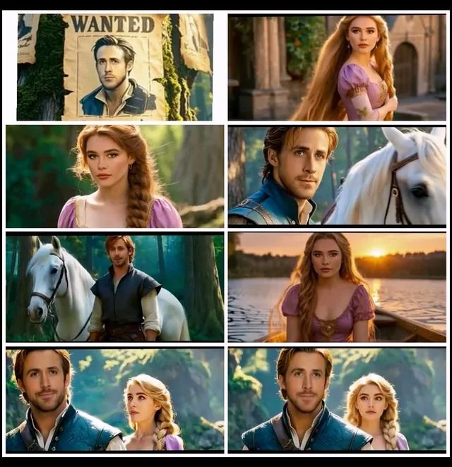 Live Action Tangled AI Trailer shows Florence Pugh as Rapunzel, and Ryan Gosling as Flynn Rider picture 1 of 1