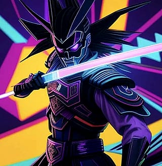 Samurai in synthwave style'