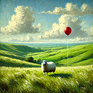 A sheep and a balloon'