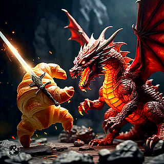 Searched “croissant fighting a dragon” and this is what came out (MetaAI)'