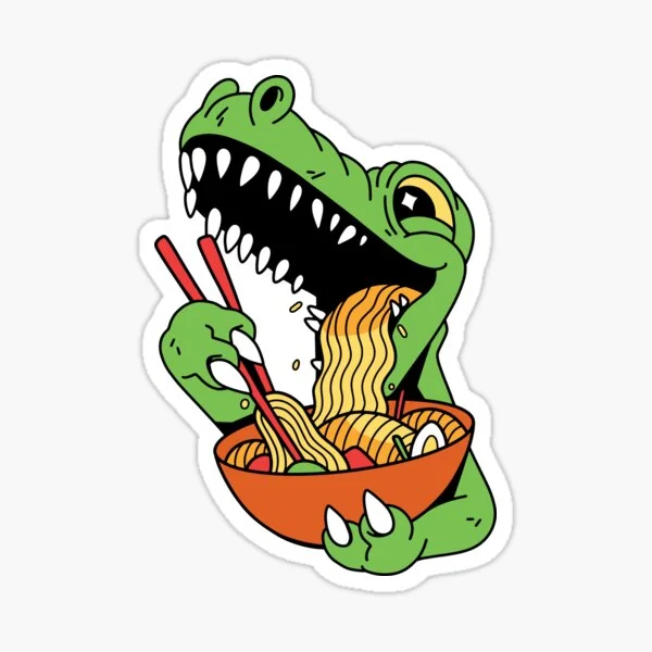 A dinosaur eating noodles. picture 2 of 4