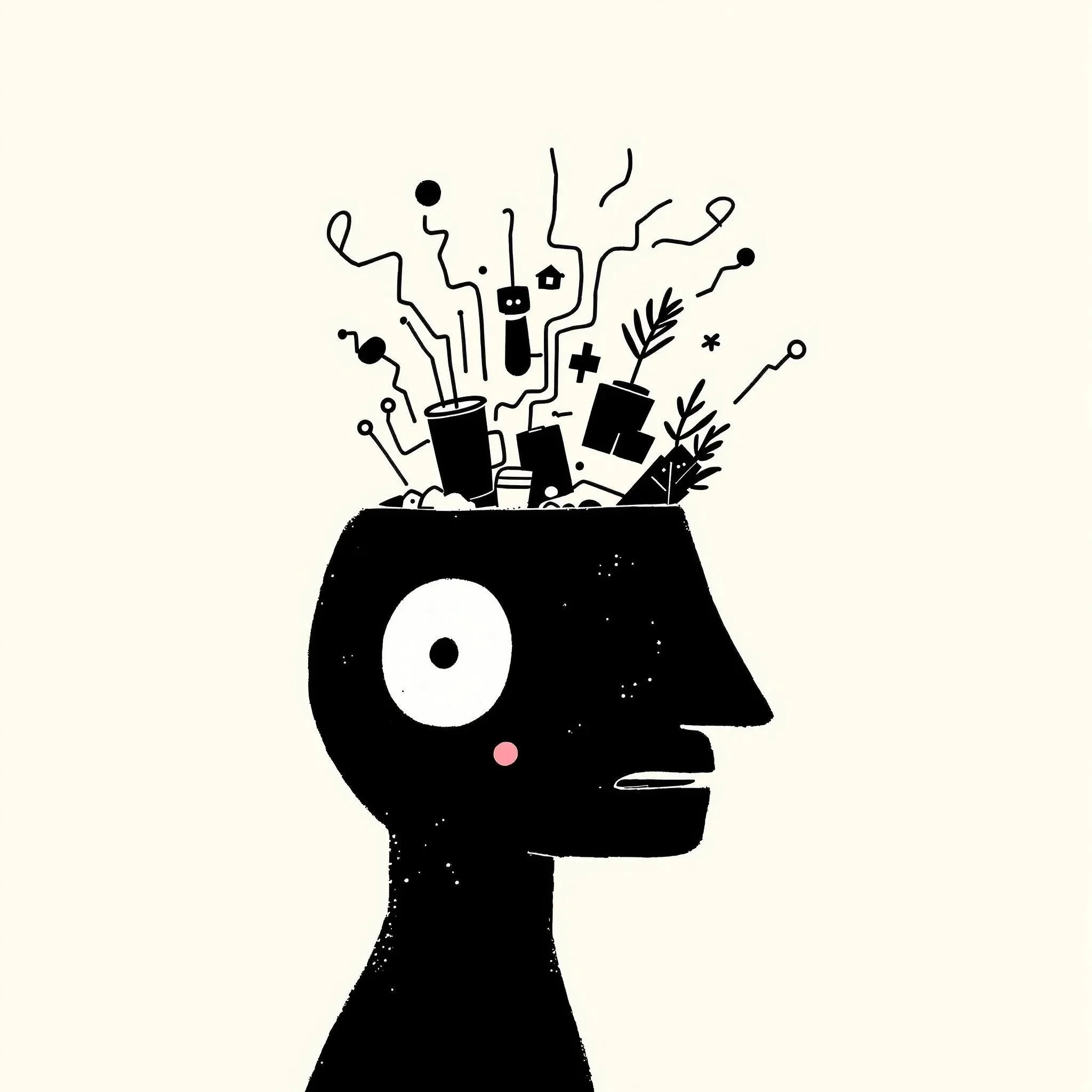 surreal illustration featuring a black, abstract humanoid figure - then add the things you want to see in the image - Flux Schnell in Rubbrband picture 2 of 10