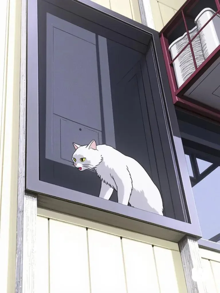 I tried generating an image of my cat trying to escape my window using Weights.gg in a Studio Ghibli art style. Result turned out so cute! picture 2 of 2