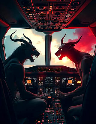 I hope this is also allowed? Images i generated on freepik as a metaphor for my mental illness and obsessions with demons taking over the cockpit of an aircraft, losing control over my mind and behavior'