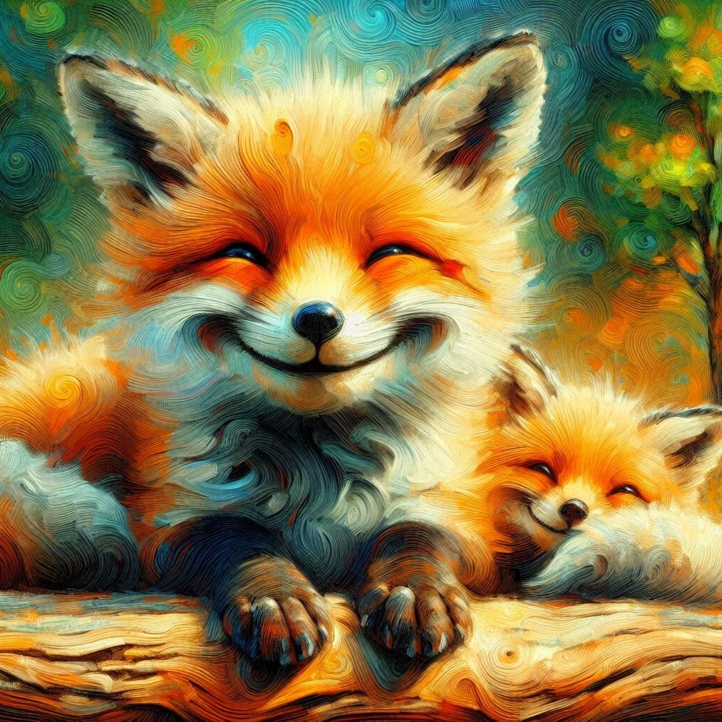 Smiling foxes in an impressionism art style picture 2 of 4