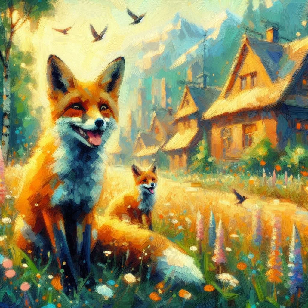 Smiling foxes in an impressionism art style picture 3 of 4