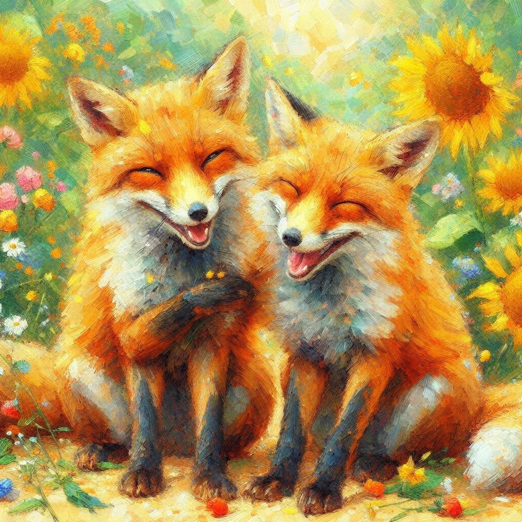 Smiling foxes in an impressionism art style picture 4 of 4