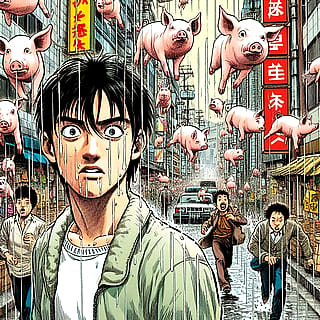 "An invasion of alien pigs hits a small town in Japan."'