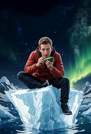 Mark Zuckerberg eating a zucchini on an iceberg'