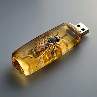 Amber USB stick with insect inside'