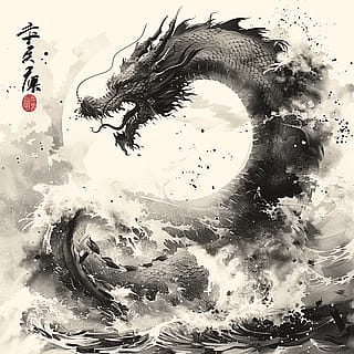 Chinese long, ink wash style'