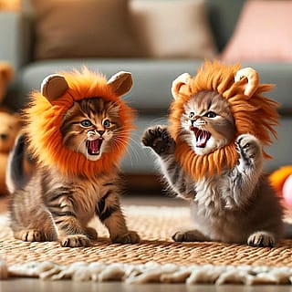 Kittens dressed up as lions.'