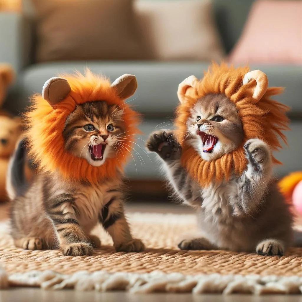 Kittens dressed up as lions. picture 1 of 2