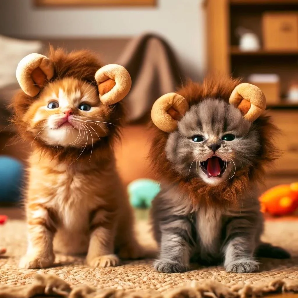 Kittens dressed up as lions. picture 2 of 2