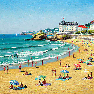 Biarritz, France Beach Impressionist Oil Painting'