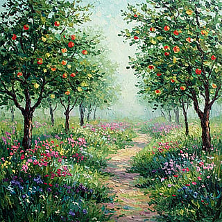 Apple Orchard Impressionist Oil Painting'