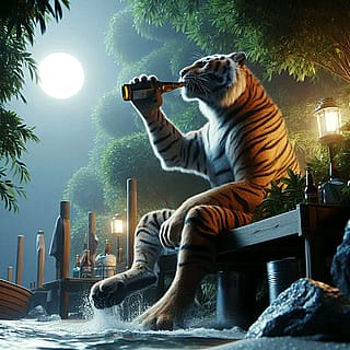 A drunk tiger on the beach'