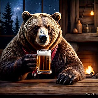 Bear drinking beer'