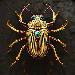 A noble scarab beetle adorned with naturally occurring gold deposits'