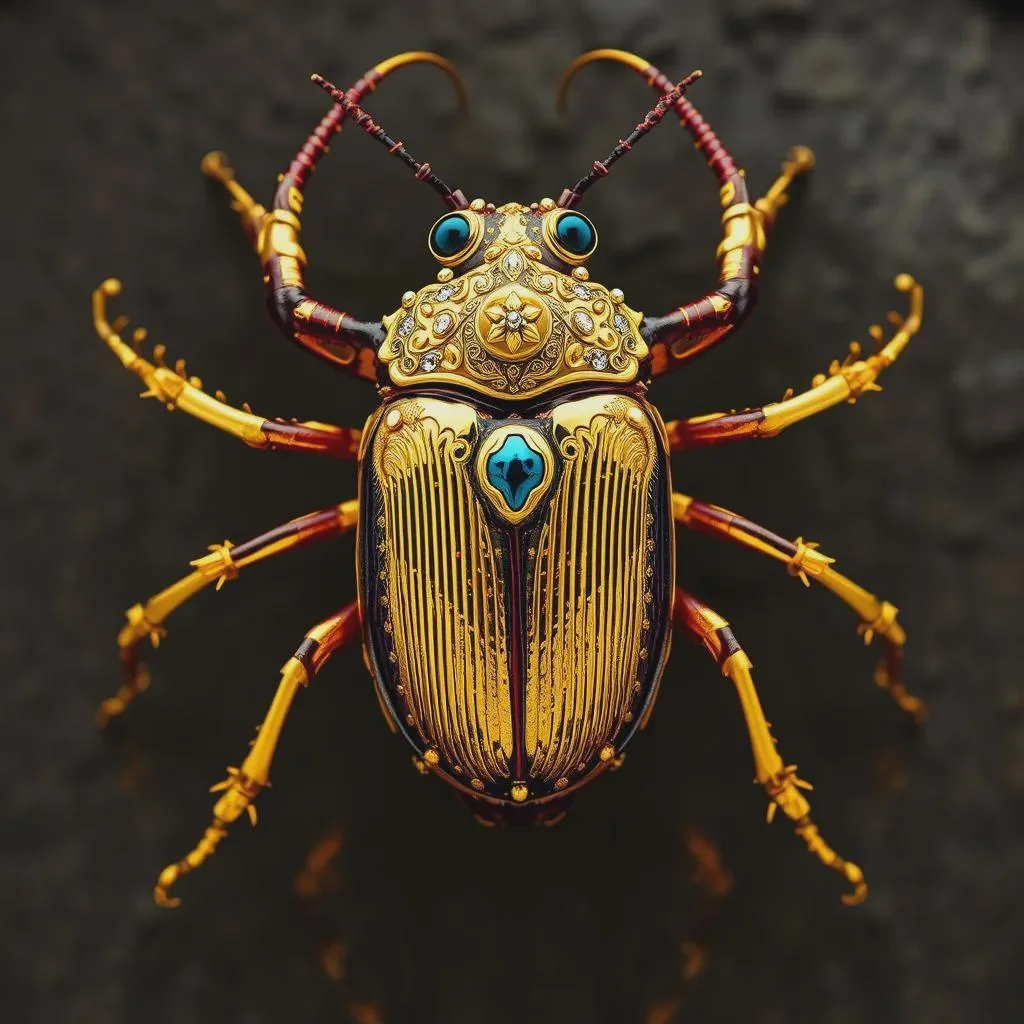 A noble scarab beetle adorned with naturally occurring gold deposits picture 1 of 1