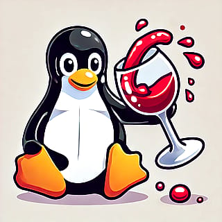 open ai's sad attempt at making tux holding an overflowing glass of wine'