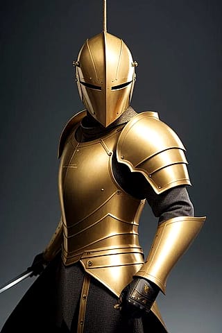 A knight with shining golden armour'