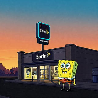 SpongeBob at a Sprint store'