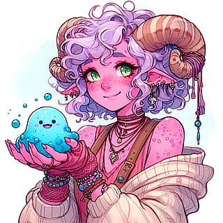 Tiefling and her slime friend'