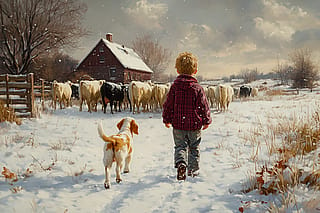 A young country boy and his dog'