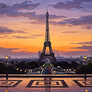 Oil Painting of the Eiffel Tower at Dusk'