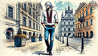 Geralt of Rivia, the witcher, in Lviv, Ukraine. Modern days.'