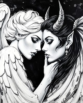 An angel comforting a demon'