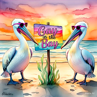 Gay In The Bay AI art By Sam Quick Studios celebrating pride and Florida living'