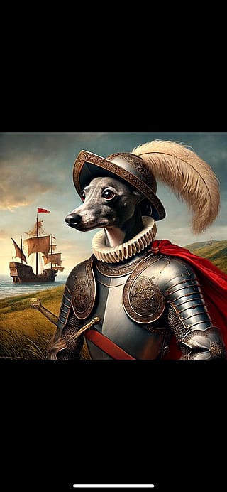 My dog the conquistador. Let’s see your pet.'