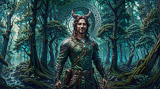 Druid in a magical forest'