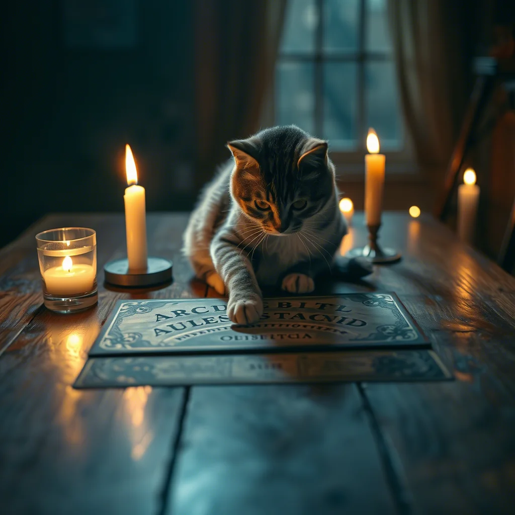 Cat playing using Ouija Board to summon spirits picture 1 of 1