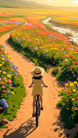 Cycling Through a Sea of Flowers: Healing Your Heart's Corner'