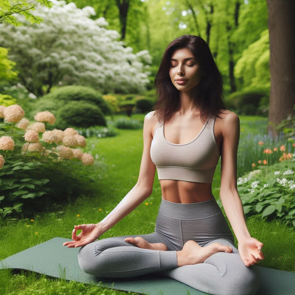 A dark-haired woman in her early thirties doing yoga picture 1 of 2