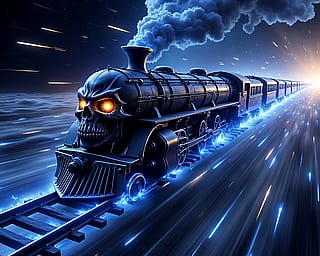 The Universe Death Train drives through space to catch all souls.'