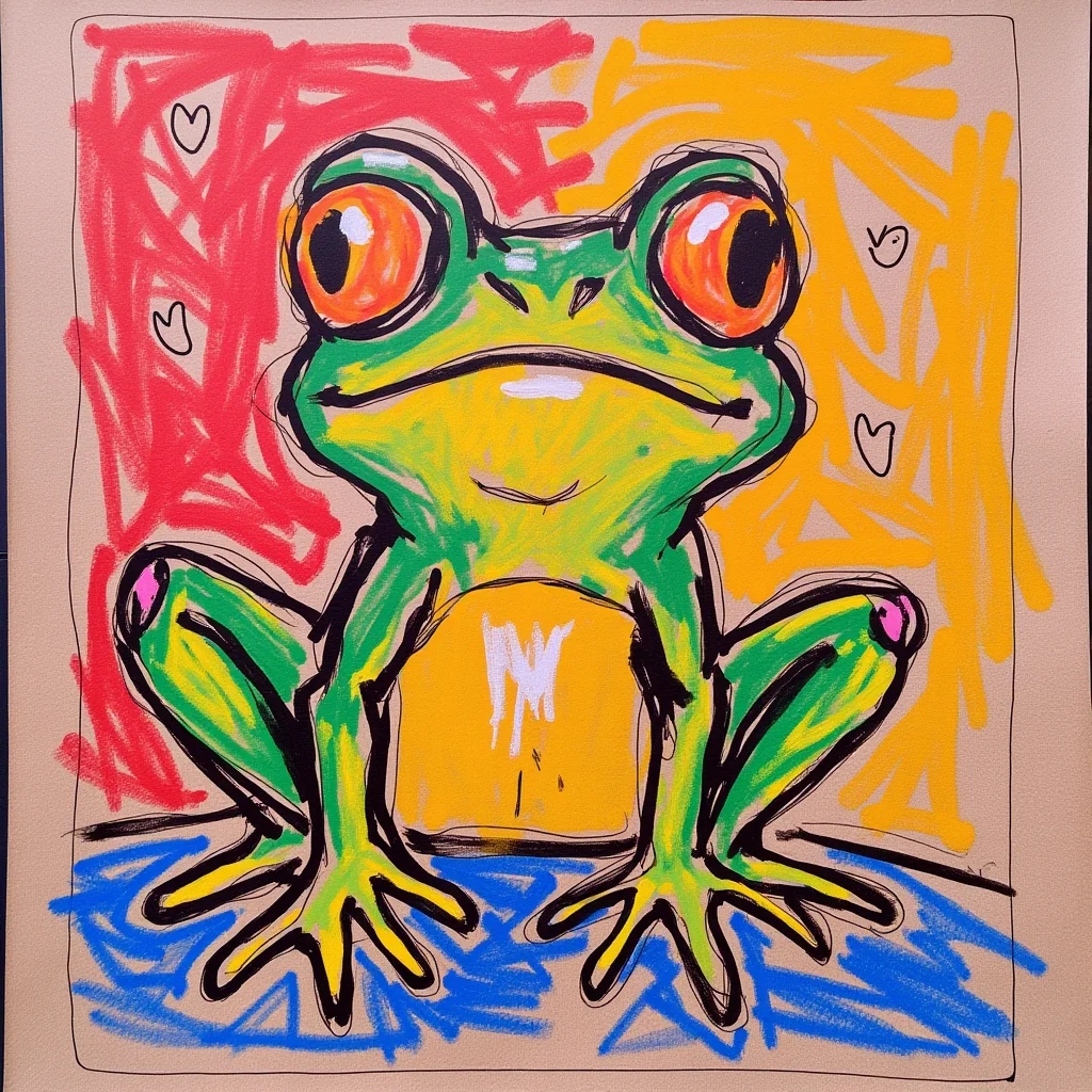 "Make a hand drawn frog". Does it look real? picture 1 of 1