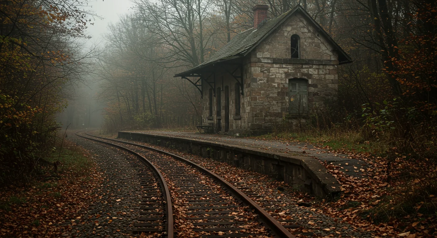 The small train station was a relic of a bygone era, its once bustling platform now quiet and empty. The only sound was the occasional creak of a rusty door or the rustling of leaves in the wind. picture 1 of 1